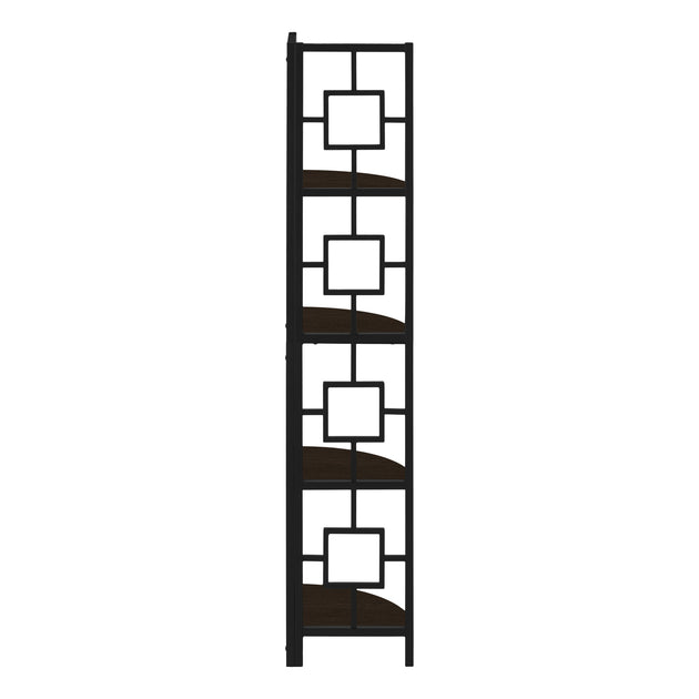 I 3612 Bookcase - 62"H / Espresso / Black Metal Corner Etagere - Furniture Depot
