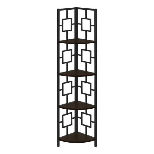 I 3612 Bookcase - 62"H / Espresso / Black Metal Corner Etagere - Furniture Depot