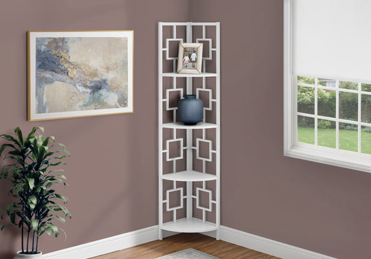I 3613 Bookcase - 62"H / White / White Metal Corner Etagere - Furniture Depot (7881120219384)