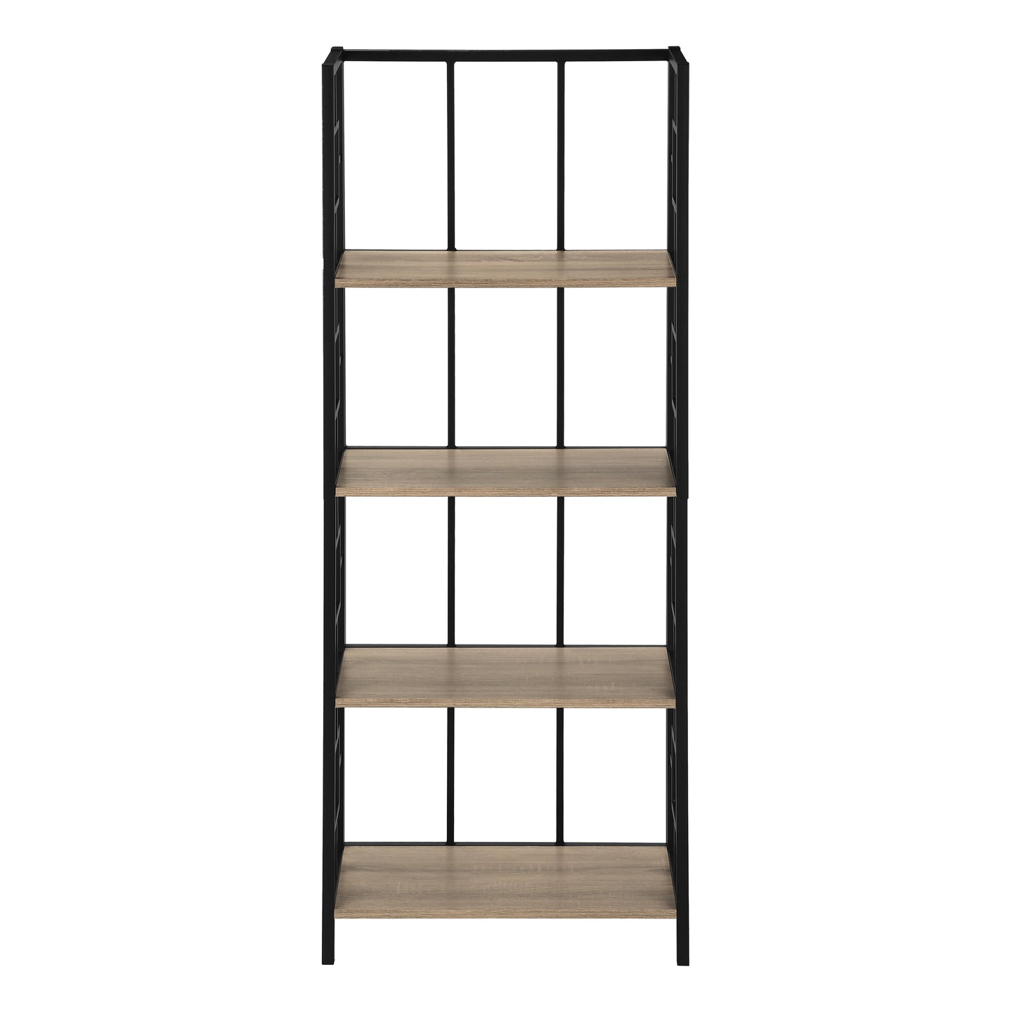 I 3616 Bookcase - 62"H / Dark Taupe / Black Metal Etagere - Furniture Depot (7881120317688)