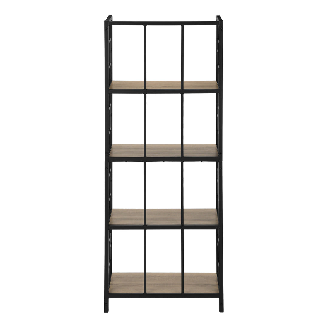 I 3616 Bookcase - 62"H / Dark Taupe / Black Metal Etagere - Furniture Depot (7881120317688)