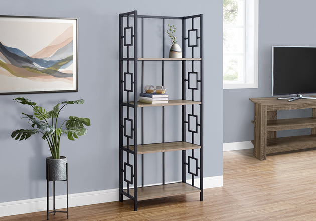 I 3616 Bookcase - 62"H / Dark Taupe / Black Metal Etagere - Furniture Depot (7881120317688)