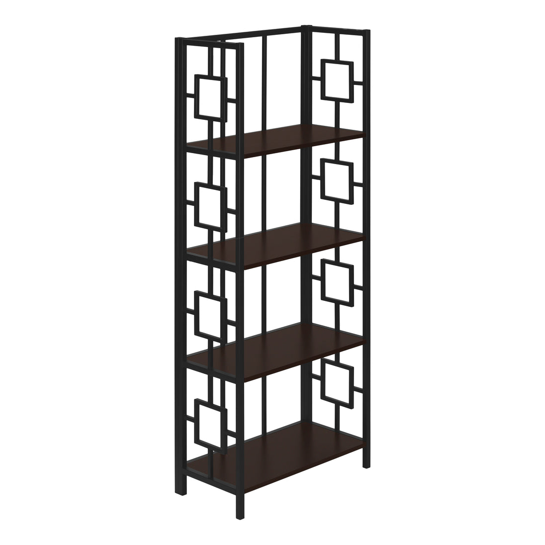 I 3617 Bookcase - 62"H / Espresso / Black Metal Etagere - Furniture Depot