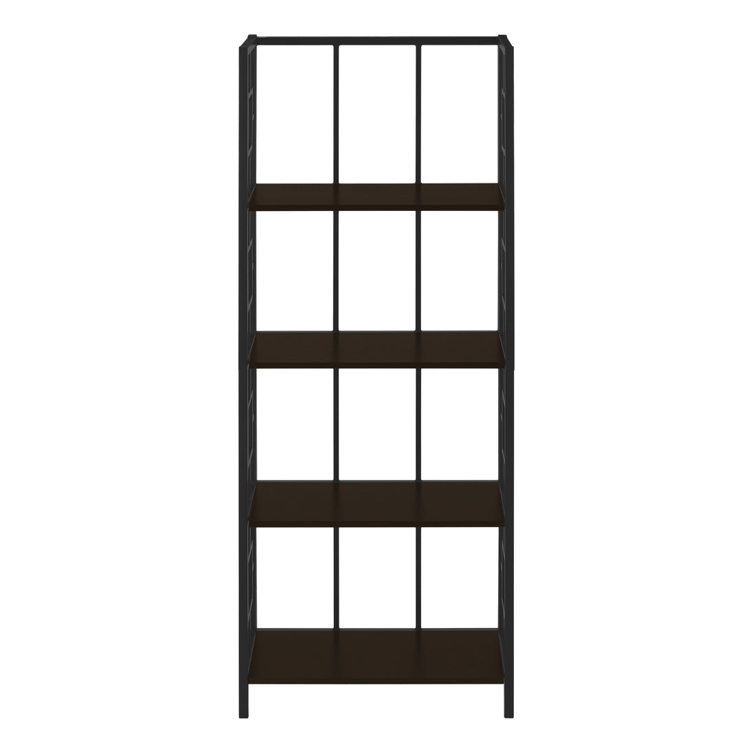 I 3617 Bookcase - 62"H / Espresso / Black Metal Etagere - Furniture Depot