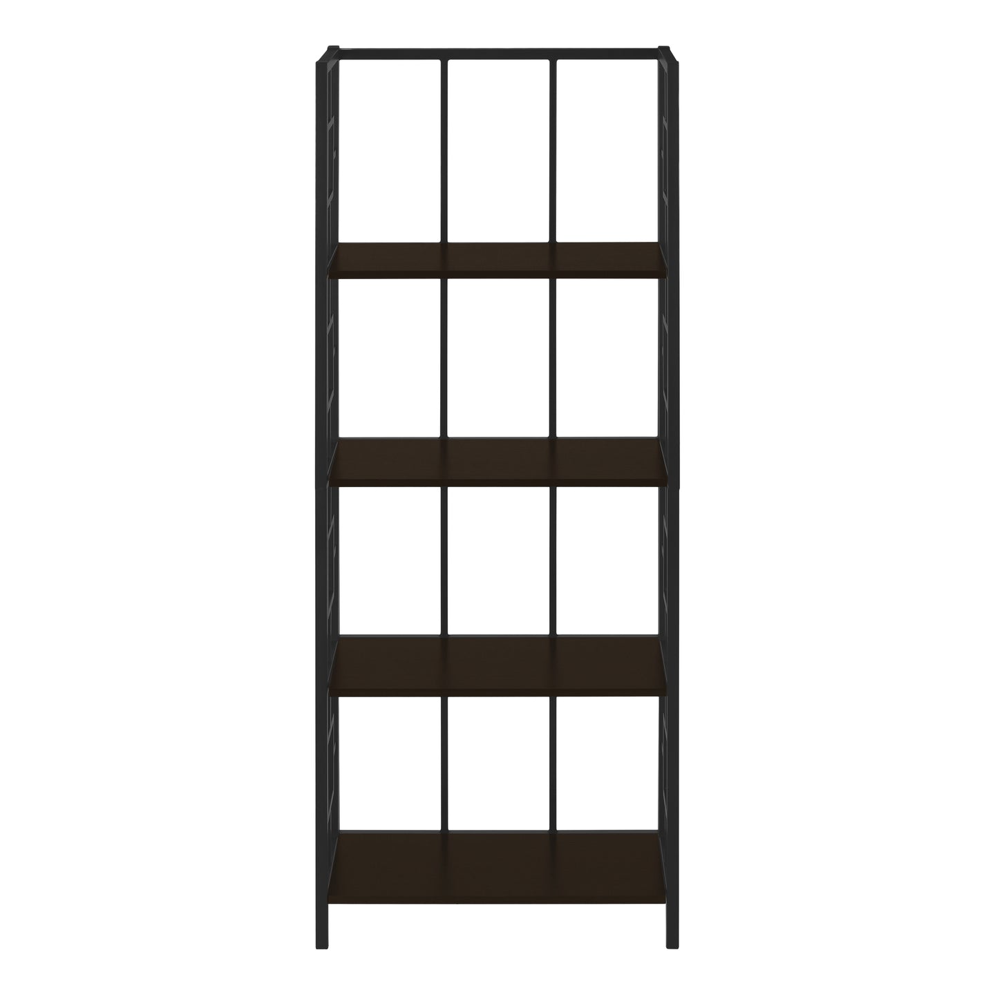 I 3617 Bookcase - 62"H / Espresso / Black Metal Etagere - Furniture Depot