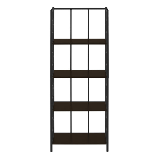 I 3617 Bookcase - 62"H / Espresso / Black Metal Etagere - Furniture Depot