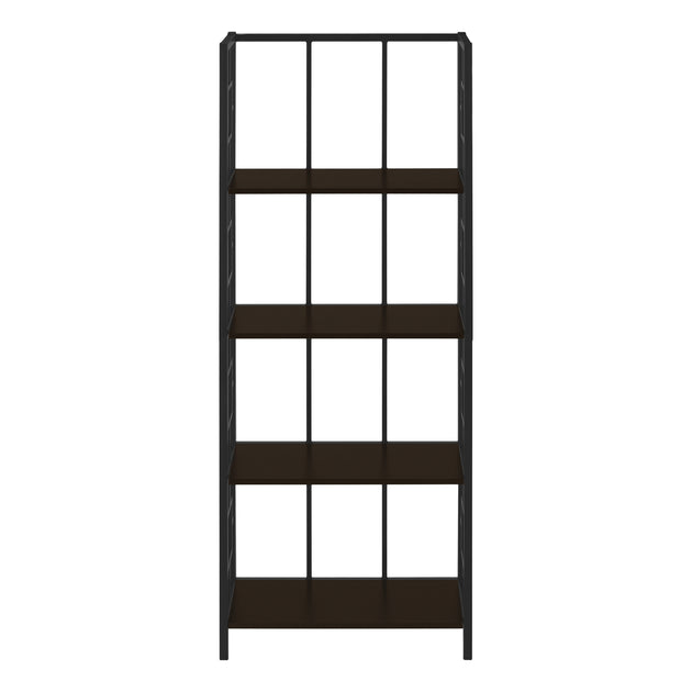 I 3617 Bookcase - 62"H / Espresso / Black Metal Etagere - Furniture Depot
