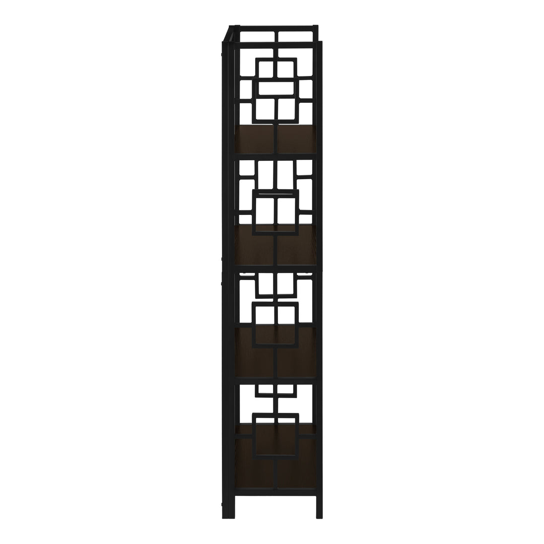 I 3617 Bookcase - 62"H / Espresso / Black Metal Etagere - Furniture Depot