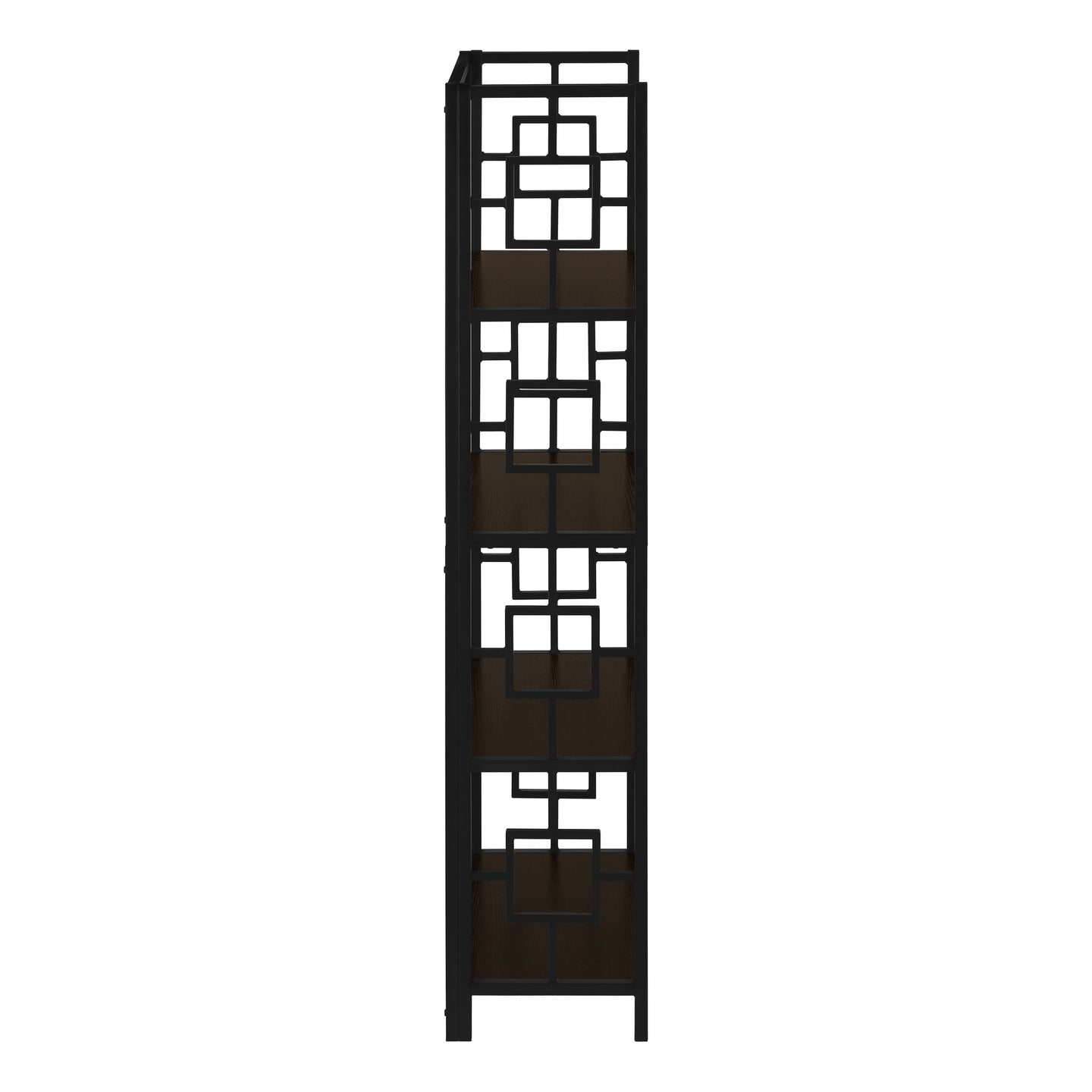 I 3617 Bookcase - 62"H / Espresso / Black Metal Etagere - Furniture Depot