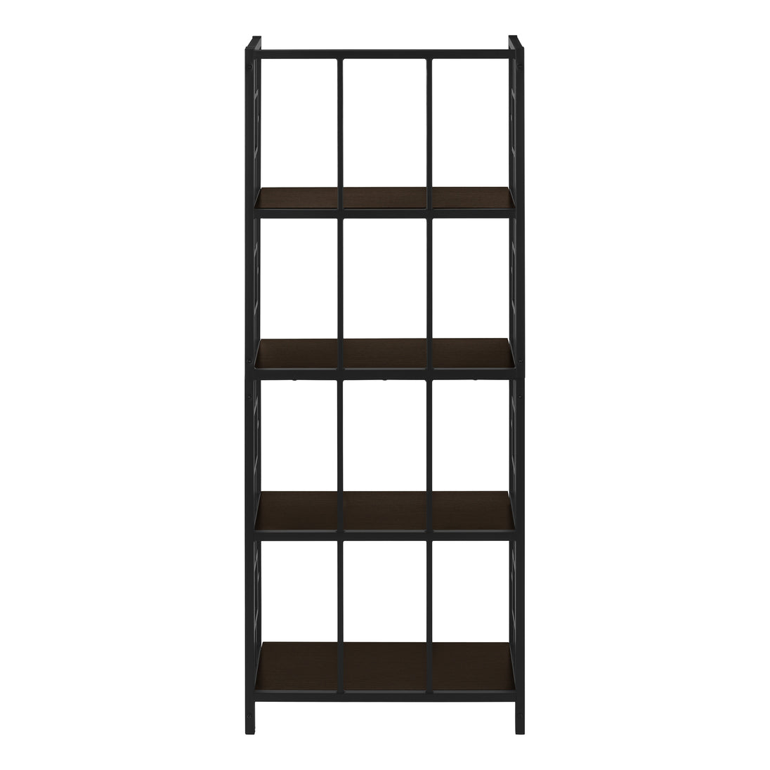 I 3617 Bookcase - 62"H / Espresso / Black Metal Etagere - Furniture Depot