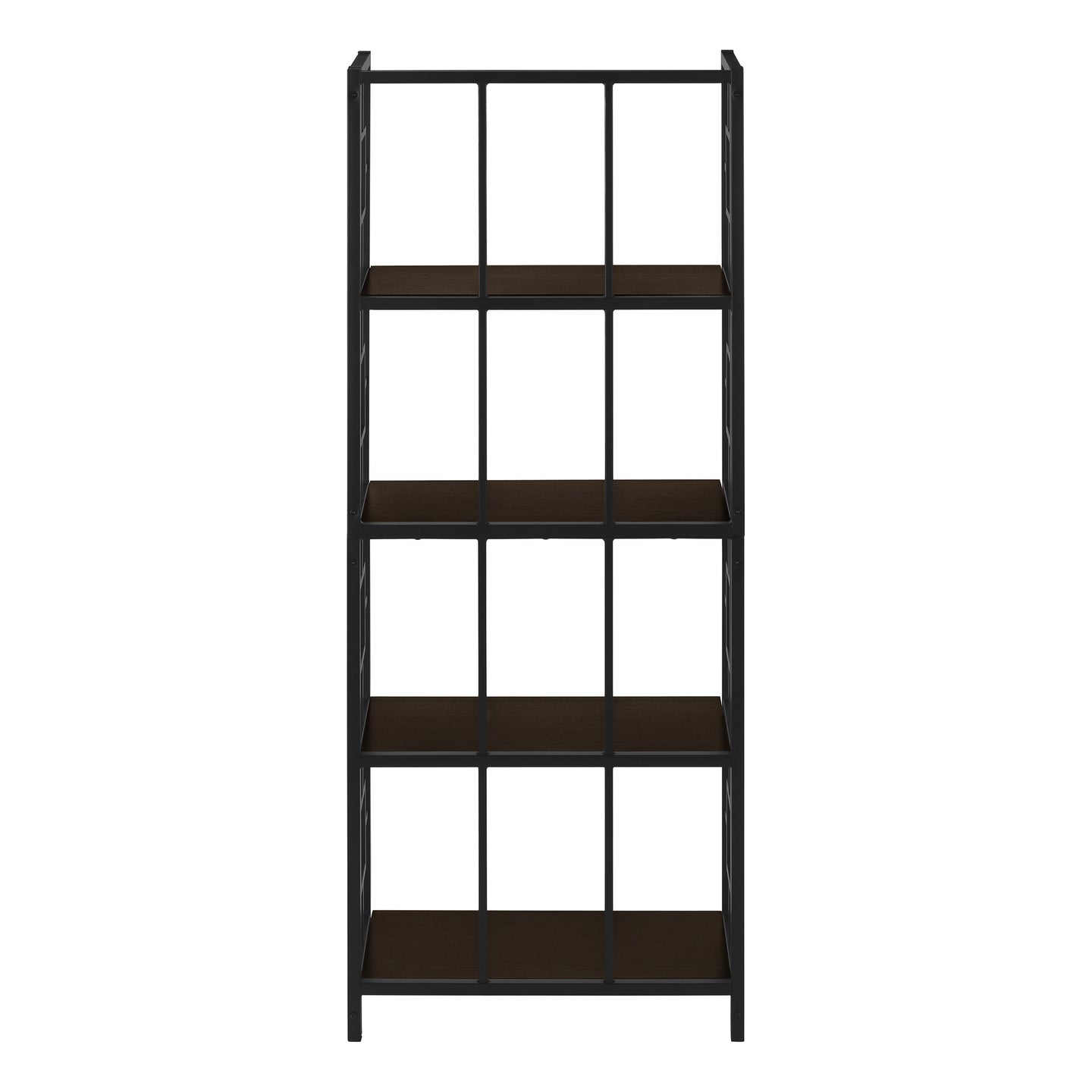 I 3617 Bookcase - 62"H / Espresso / Black Metal Etagere - Furniture Depot