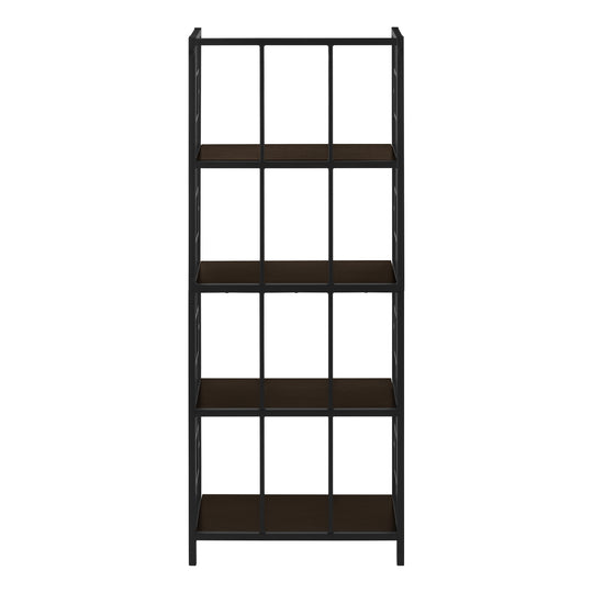 I 3617 Bookcase - 62"H / Espresso / Black Metal Etagere - Furniture Depot
