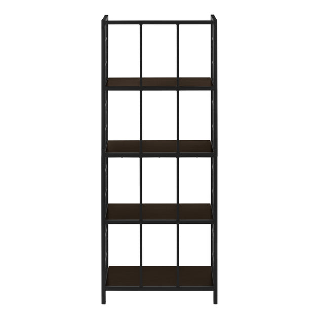 I 3617 Bookcase - 62"H / Espresso / Black Metal Etagere - Furniture Depot