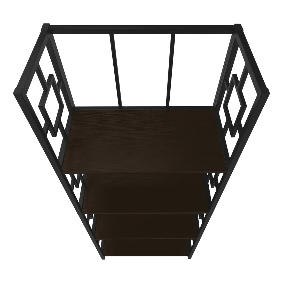 I 3617 Bookcase - 62"H / Espresso / Black Metal Etagere - Furniture Depot