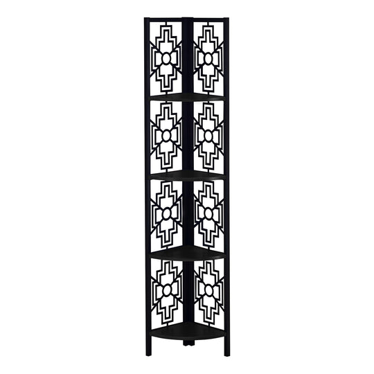 I 3620 Bookcase - 62"H / Black / Black Metal Corner Etagere - Furniture Depot