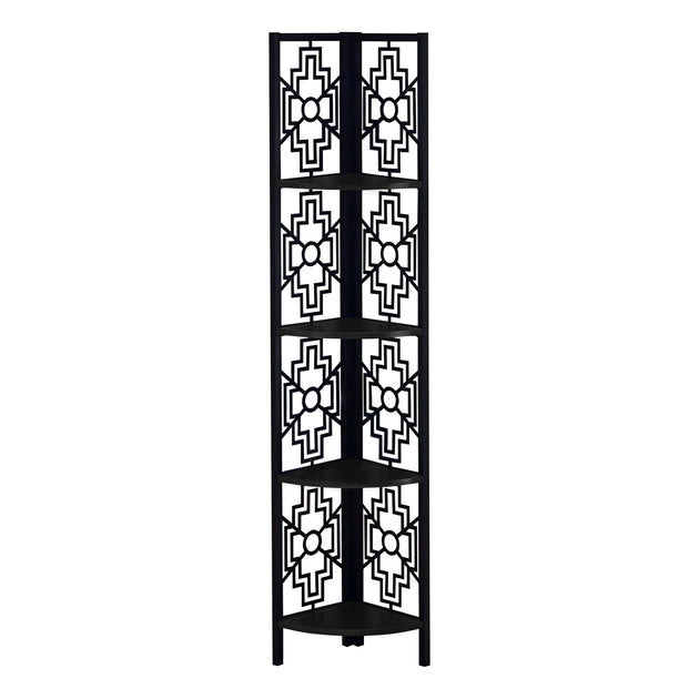 I 3620 Bookcase - 62"H / Black / Black Metal Corner Etagere - Furniture Depot