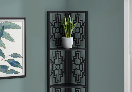I 3620 Bookcase - 62"H / Black / Black Metal Corner Etagere - Furniture Depot