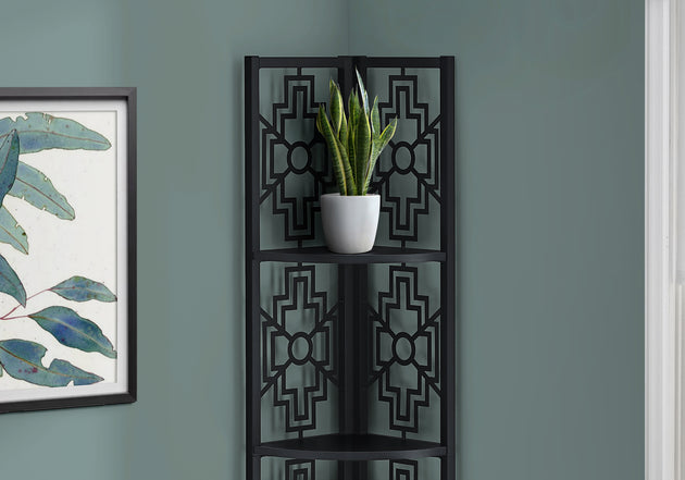 I 3620 Bookcase - 62"H / Black / Black Metal Corner Etagere - Furniture Depot