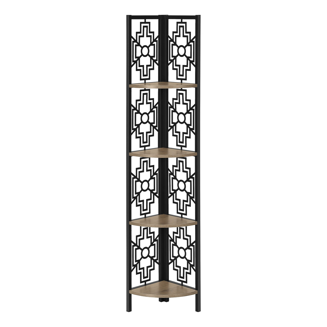 I 3621 Bookcase - 62"H / Dark Taupe / Black Metal Corner Etagere - Furniture Depot (7881120514296)