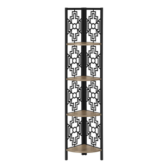 I 3621 Bookcase - 62"H / Dark Taupe / Black Metal Corner Etagere - Furniture Depot (7881120514296)