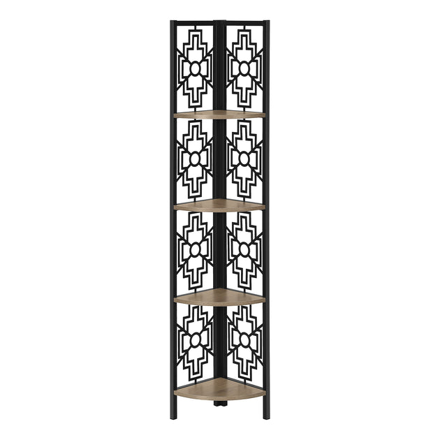 I 3621 Bookcase - 62"H / Dark Taupe / Black Metal Corner Etagere - Furniture Depot (7881120514296)