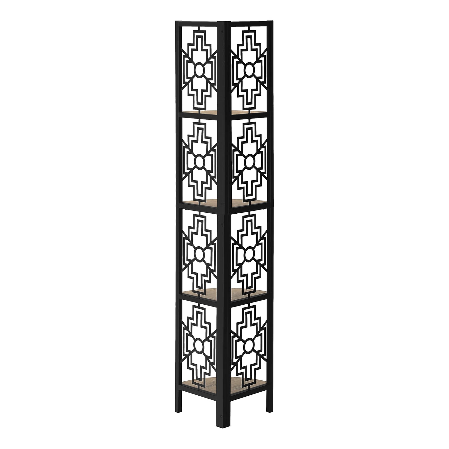 I 3621 Bookcase - 62"H / Dark Taupe / Black Metal Corner Etagere - Furniture Depot (7881120514296)