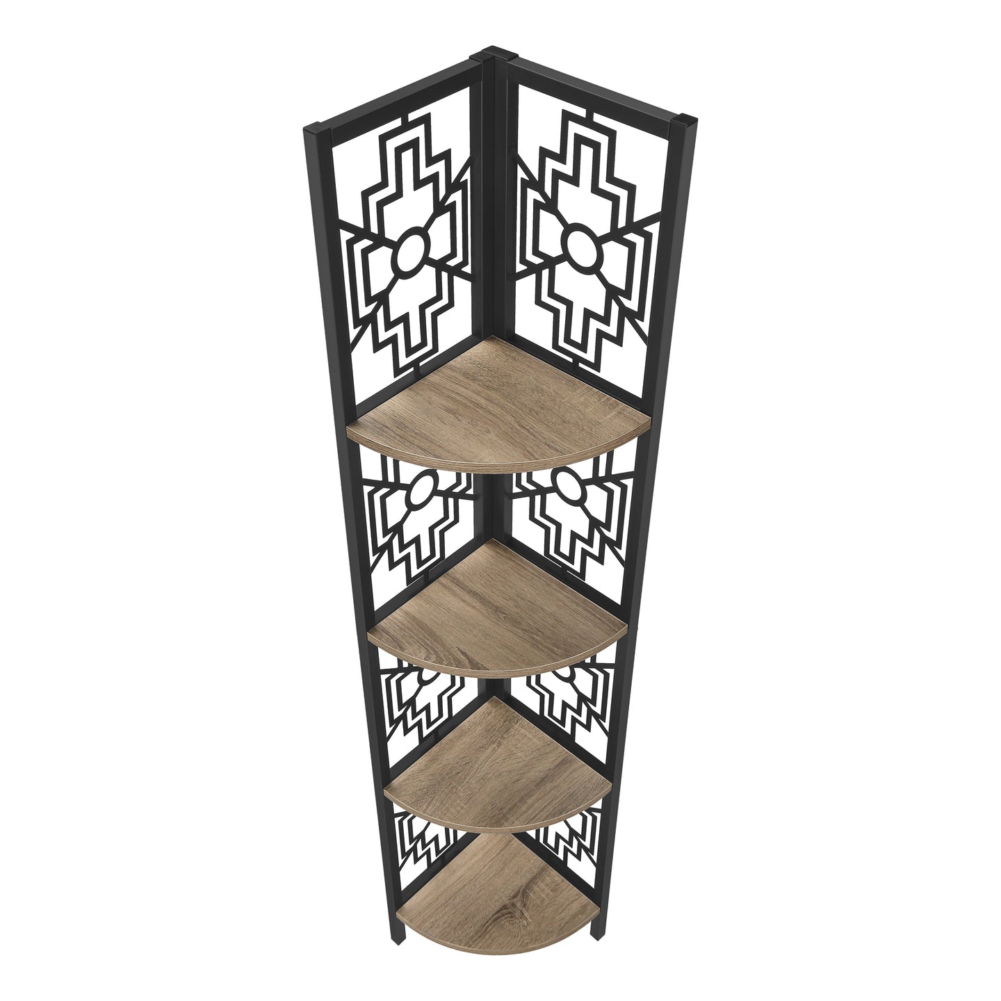 I 3621 Bookcase - 62"H / Dark Taupe / Black Metal Corner Etagere - Furniture Depot (7881120514296)