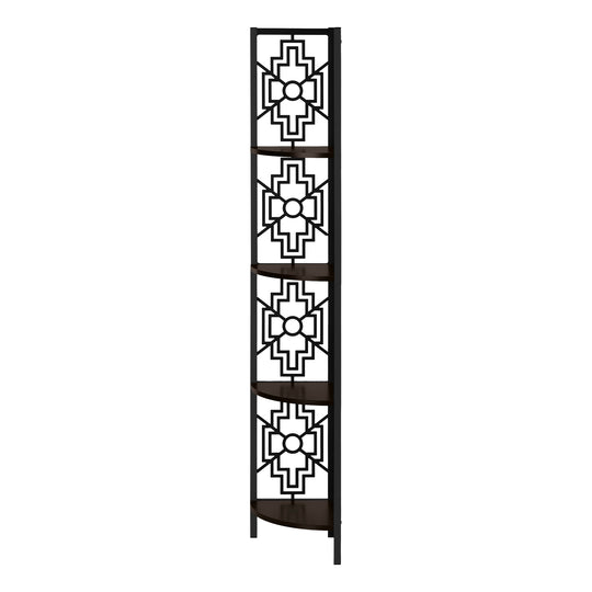 I 3622 Bookcase - 62"H / Espresso / Black Metal Corner Etagere - Furniture Depot (7881120547064)