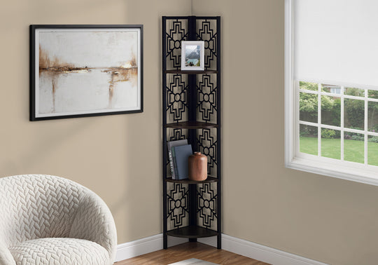 I 3622 Bookcase - 62"H / Espresso / Black Metal Corner Etagere - Furniture Depot (7881120547064)