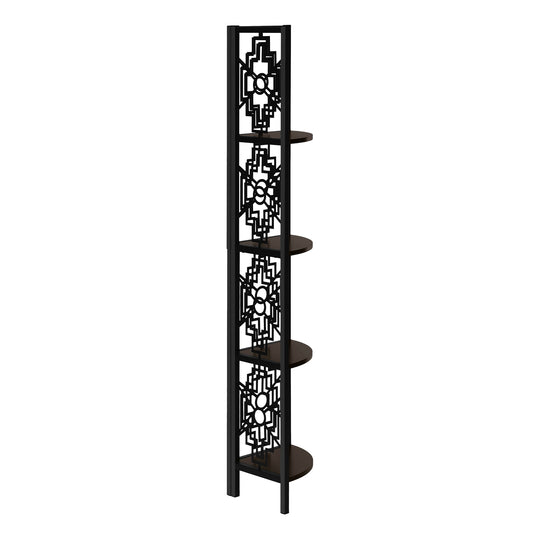 I 3622 Bookcase - 62"H / Espresso / Black Metal Corner Etagere - Furniture Depot (7881120547064)