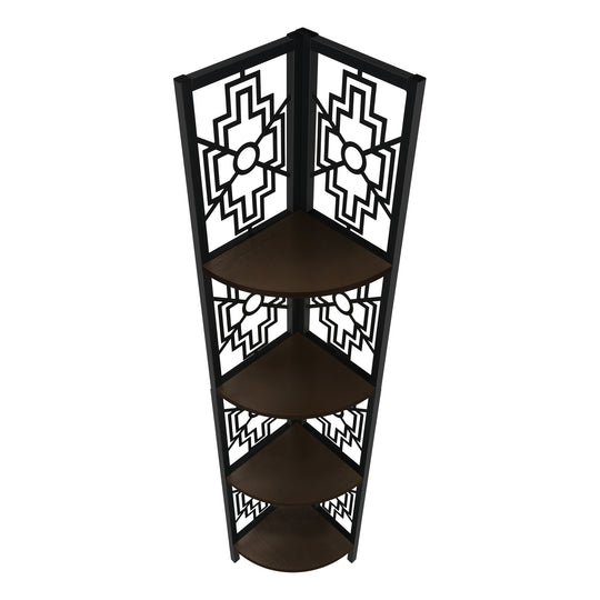 I 3622 Bookcase - 62"H / Espresso / Black Metal Corner Etagere - Furniture Depot (7881120547064)