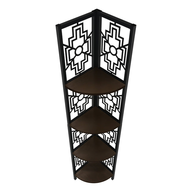 I 3622 Bookcase - 62"H / Espresso / Black Metal Corner Etagere - Furniture Depot (7881120547064)