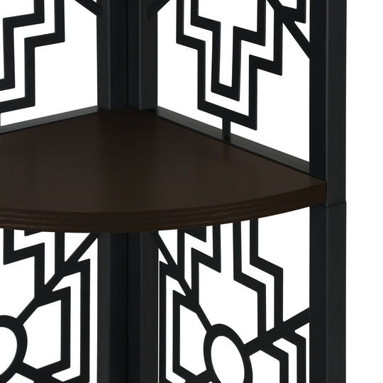 I 3622 Bookcase - 62"H / Espresso / Black Metal Corner Etagere - Furniture Depot (7881120547064)