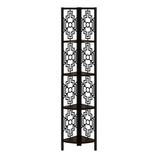 I 3622 Bookcase - 62"H / Espresso / Black Metal Corner Etagere - Furniture Depot (7881120547064)