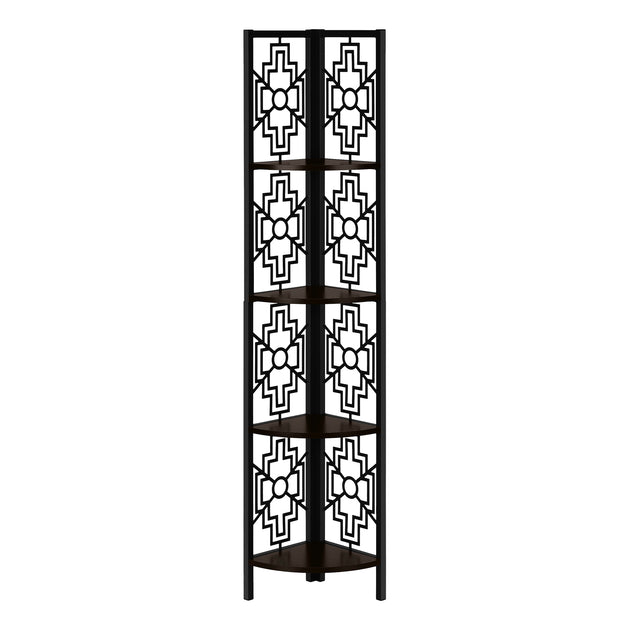 I 3622 Bookcase - 62"H / Espresso / Black Metal Corner Etagere - Furniture Depot (7881120547064)