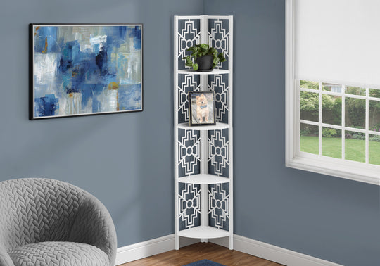 I 3623 Bookcase - 62"H / White / White Metal Corner Etagere - Furniture Depot (7881120579832)