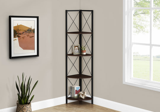 I 3645 Bookcase - 60"H / Espresso / Black Metal Corner Etagere - Furniture Depot (7881121366264)