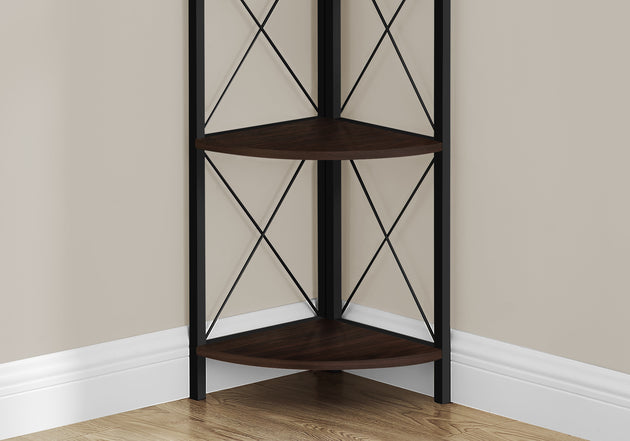 I 3645 Bookcase - 60"H / Espresso / Black Metal Corner Etagere - Furniture Depot (7881121366264)