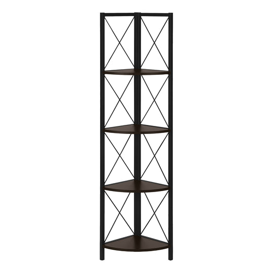 I 3645 Bookcase - 60"H / Espresso / Black Metal Corner Etagere - Furniture Depot (7881121366264)