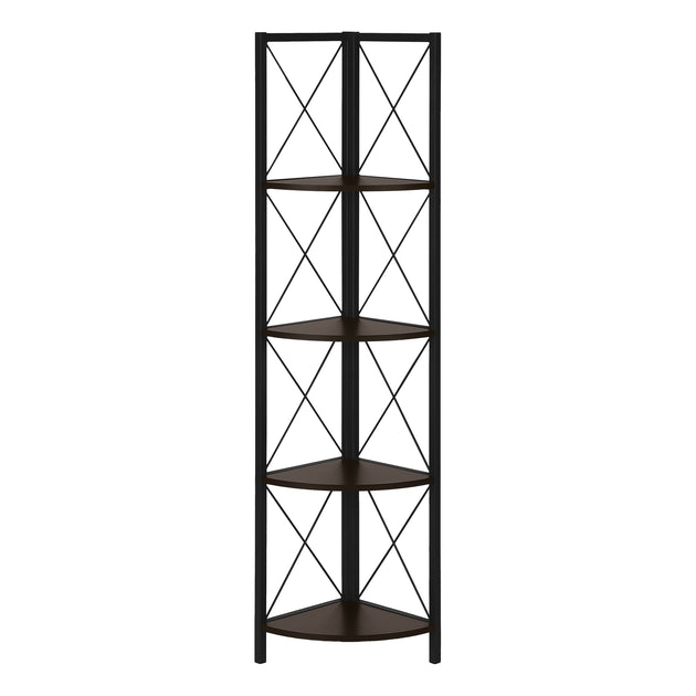 I 3645 Bookcase - 60"H / Espresso / Black Metal Corner Etagere - Furniture Depot (7881121366264)