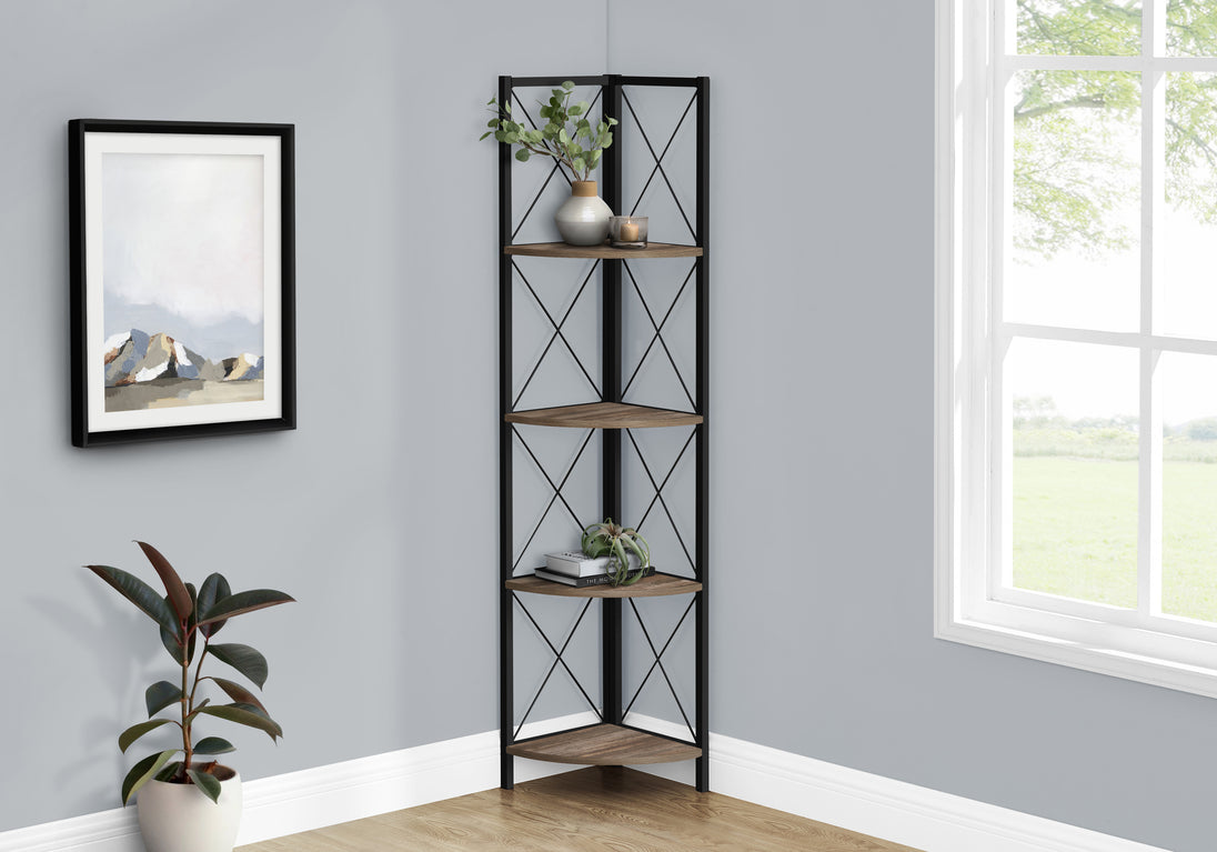 I 3646 Bookcase - 60"H / Brown Reclaimed / Black Metal Corner - Furniture Depot (7881121464568)