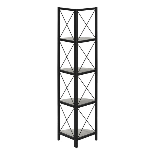 I 3647 Bookcase - 60"H / Grey / Black Metal Corner Etagere - Furniture Depot