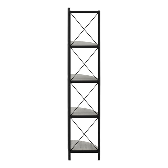 I 3647 Bookcase - 60"H / Grey / Black Metal Corner Etagere - Furniture Depot