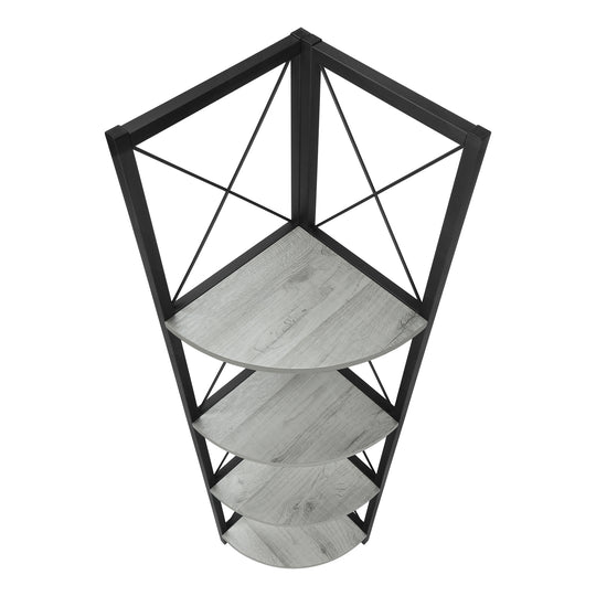 I 3647 Bookcase - 60"H / Grey / Black Metal Corner Etagere - Furniture Depot