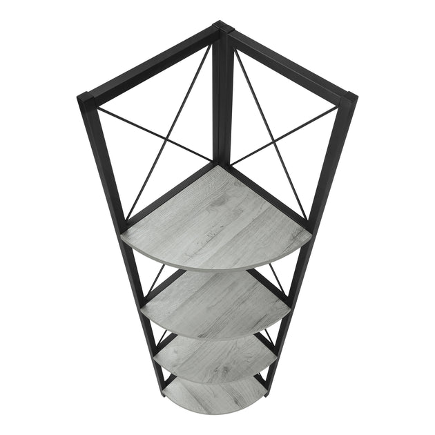 I 3647 Bookcase - 60"H / Grey / Black Metal Corner Etagere - Furniture Depot