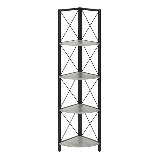 I 3647 Bookcase - 60"H / Grey / Black Metal Corner Etagere - Furniture Depot