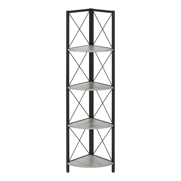 I 3647 Bookcase - 60"H / Grey / Black Metal Corner Etagere - Furniture Depot