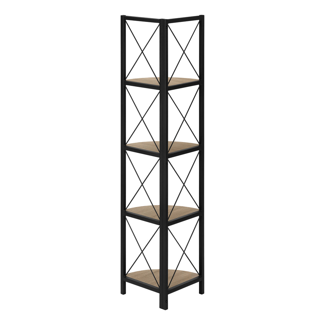 I 3648 Bookcase - 60"H / Dark Taupe / Black Metal Corner Etagere - Furniture Depot (7881121693944)