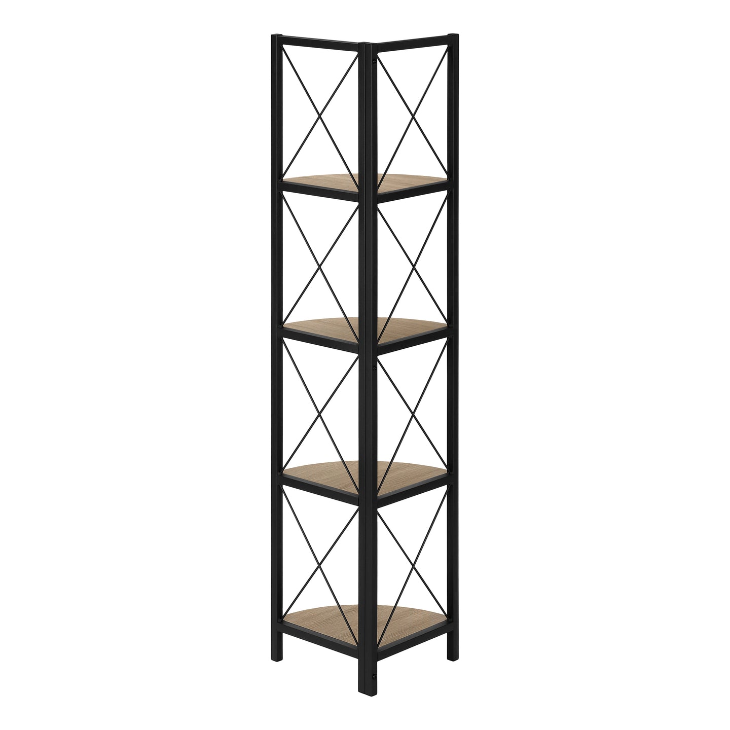 I 3648 Bookcase - 60"H / Dark Taupe / Black Metal Corner Etagere - Furniture Depot (7881121693944)