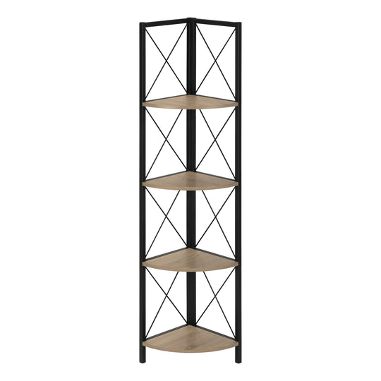 I 3648 Bookcase - 60"H / Dark Taupe / Black Metal Corner Etagere - Furniture Depot (7881121693944)